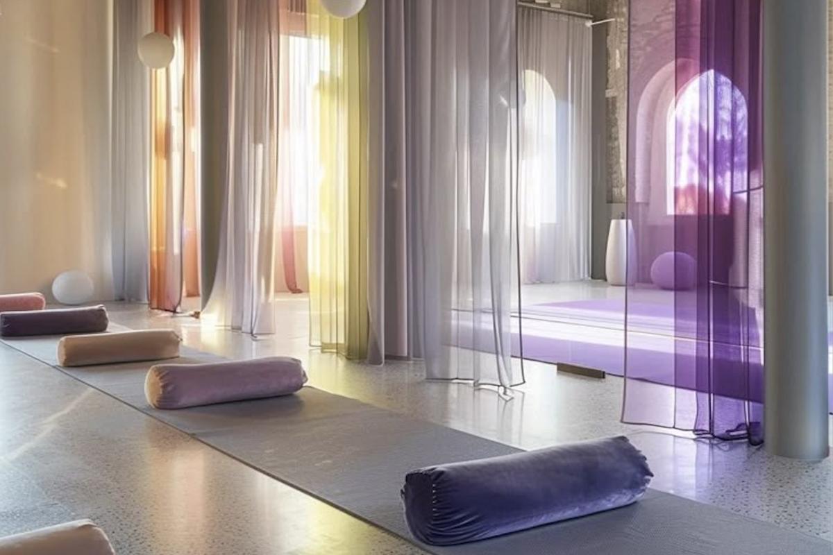 Salle Yoga immersive LŪM Grenoble - Système son 360° et lumières pour cours collectifs yoga pilates
